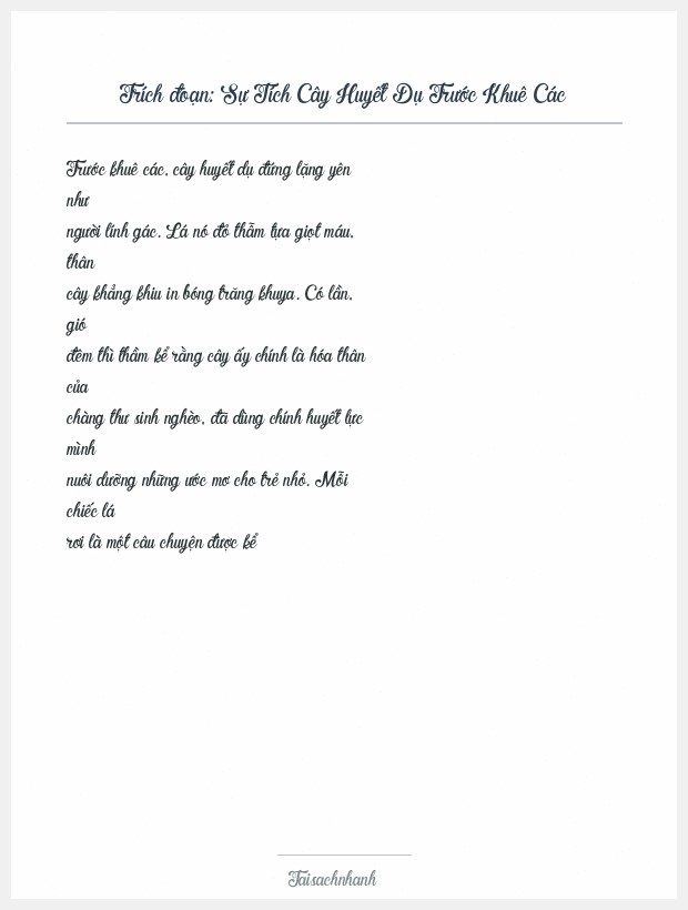 Trích đoạn Sự Tích Cây Huyết Dụ Trước Khuê Các