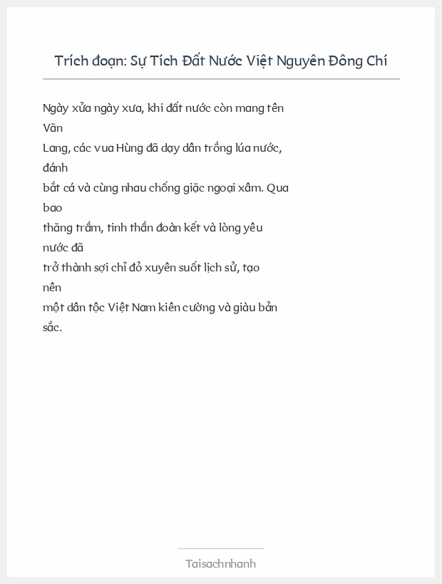 Trích đoạn Sự Tích Đất Nước Việt Nguyên Đông Chí