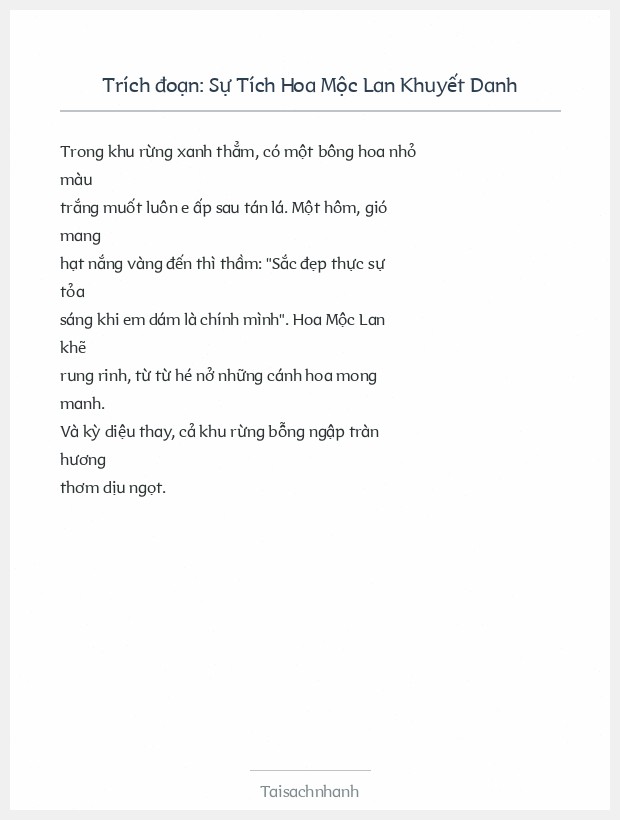 Trích đoạn Sự Tích Hoa Mộc Lan Khuyết Danh