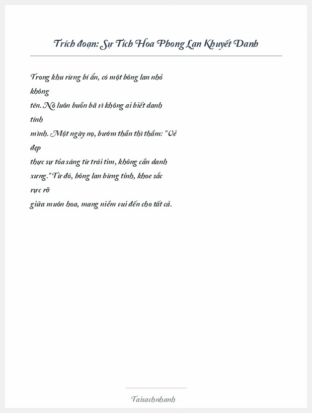 Trích đoạn Sự Tích Hoa Phong Lan Khuyết Danh
