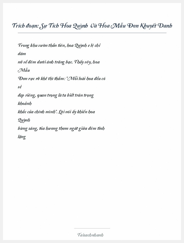 Trích đoạn Sự Tích Hoa Quỳnh Và Hoa Mẫu Đơn Khuyết Danh