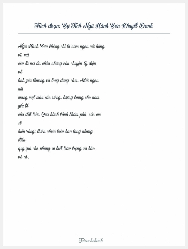 Trích đoạn Sự Tích Ngũ Hành Sơn Khuyết Danh