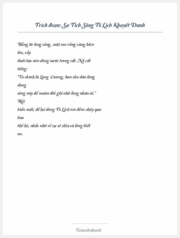 Trích đoạn Sự Tích Sông Tô Lịch Khuyết Danh
