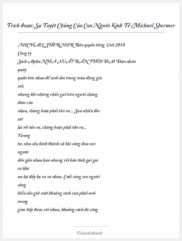 Trích đoạn Sự Tuyệt Chủng Của Con Người Kinh Tế Michael Shermer