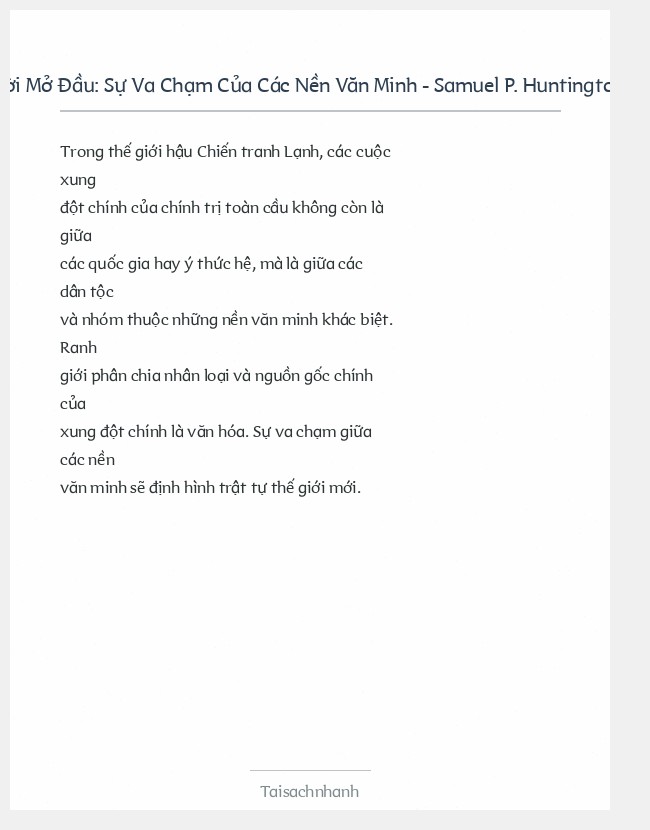 Trích đoạn Sự Va Chạm Của Các Nền Văn Minh - Samuel P. Huntington
