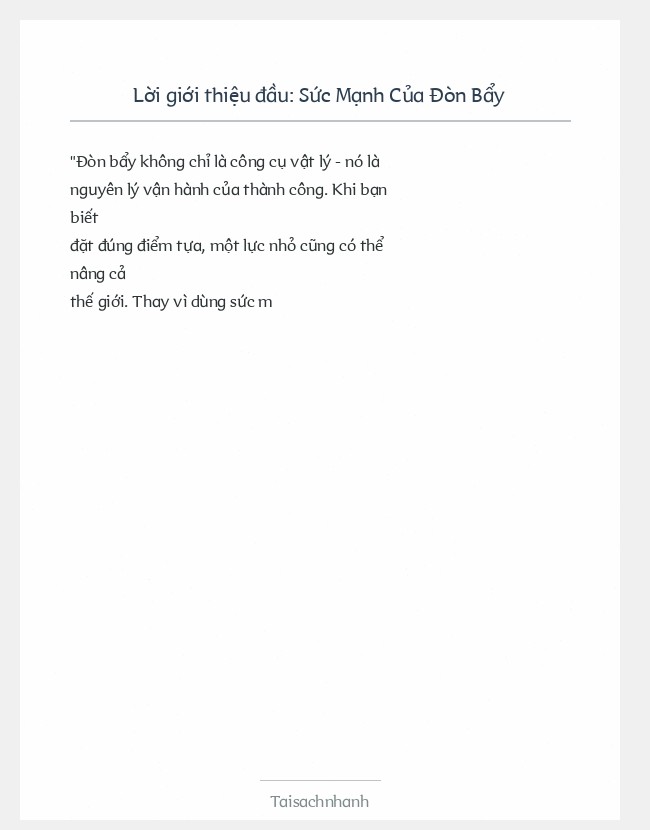 Trích đoạn Sức Mạnh Của Đòn Bẩy