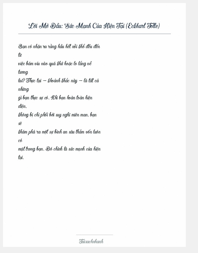 Trích đoạn Sức Mạnh Của Hiện Tại (Eckhart Tolle)