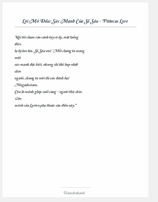 Trích đoạn Sức Mạnh Của Số Sáu - Pittacus Lore