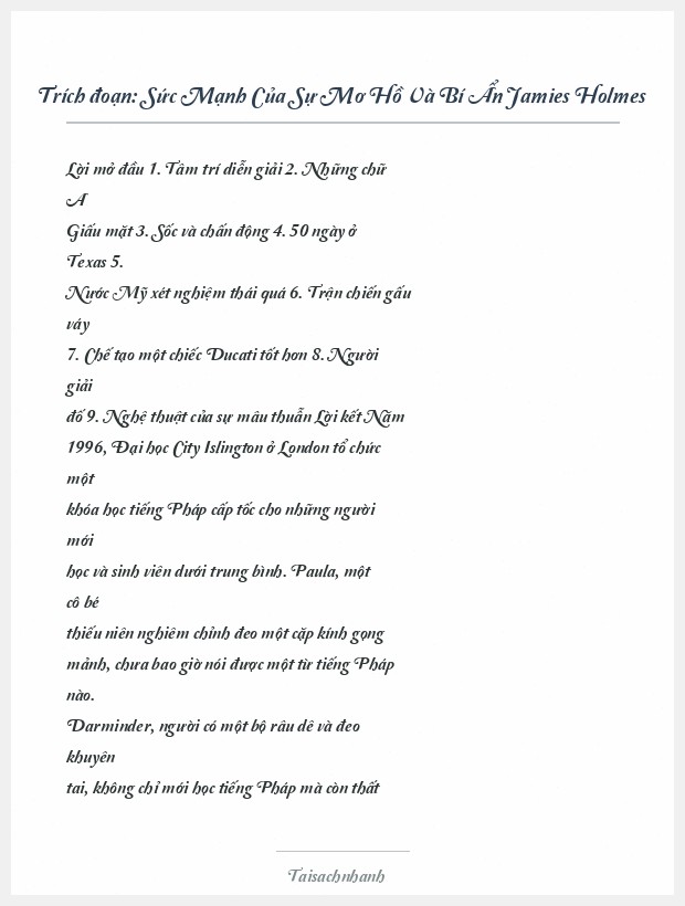 Trích đoạn Sức Mạnh Của Sự Mơ Hồ Và Bí Ẩn Jamies Holmes
