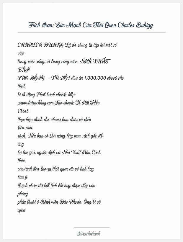 Trích đoạn Sức Mạnh Của Thói Quen Charles Duhigg