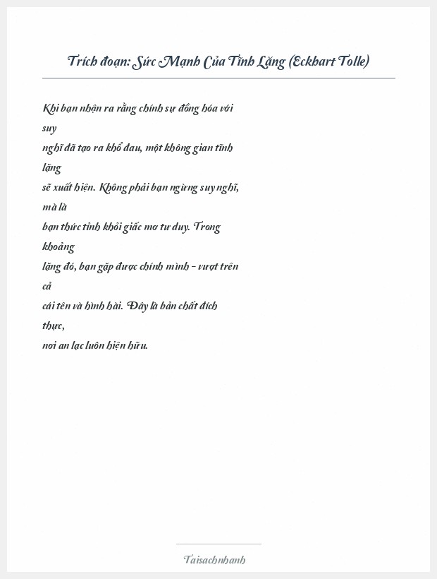 Trích đoạn Sức Mạnh Của Tĩnh Lặng (Eckhart Tolle)