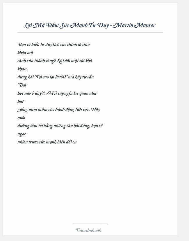 Trích đoạn Sức Mạnh Tư Duy - Martin Manser