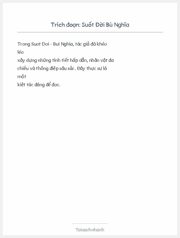 Trích đoạn Suốt Đời Bù Nghĩa