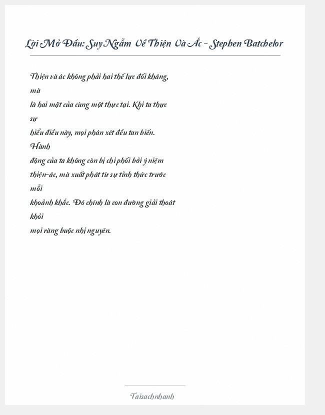 Trích đoạn Suy Ngẫm Về Thiện Và Ác - Stephen Batchelor