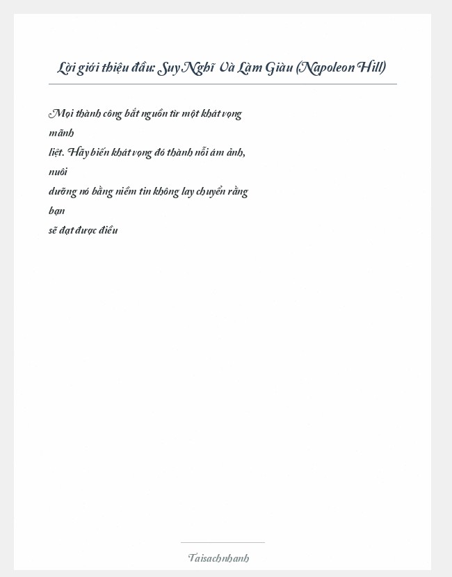 Trích đoạn Suy Nghĩ Và Làm Giàu (Napoleon Hill)