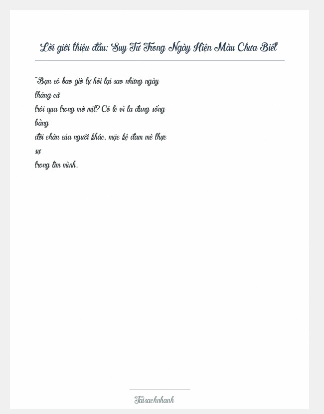 Trích đoạn Suy Tư Trong Ngày Hiện Màu Chưa Biết