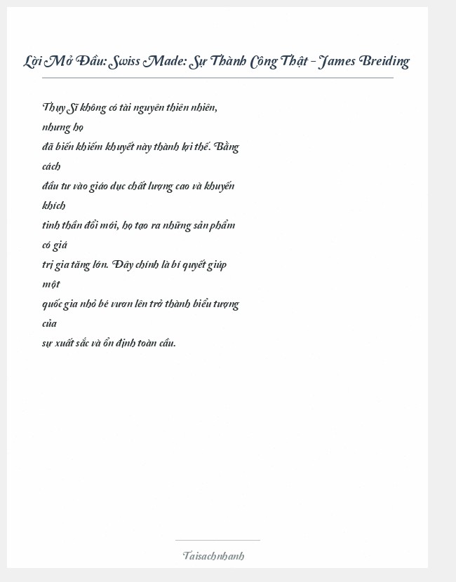 Trích đoạn Swiss Made: Sự Thành Công Thật - James Breiding