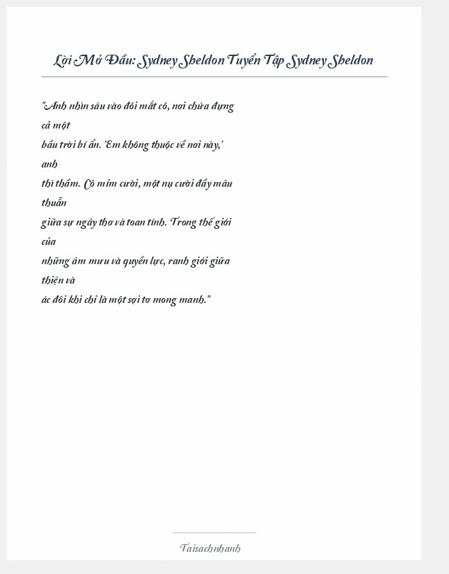 Trích đoạn Sydney Sheldon Tuyển Tập Sydney Sheldon