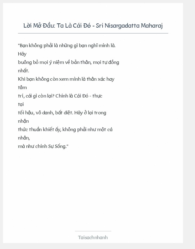 Trích đoạn Ta Là Cái Đó - Sri Nisargadatta Maharaj