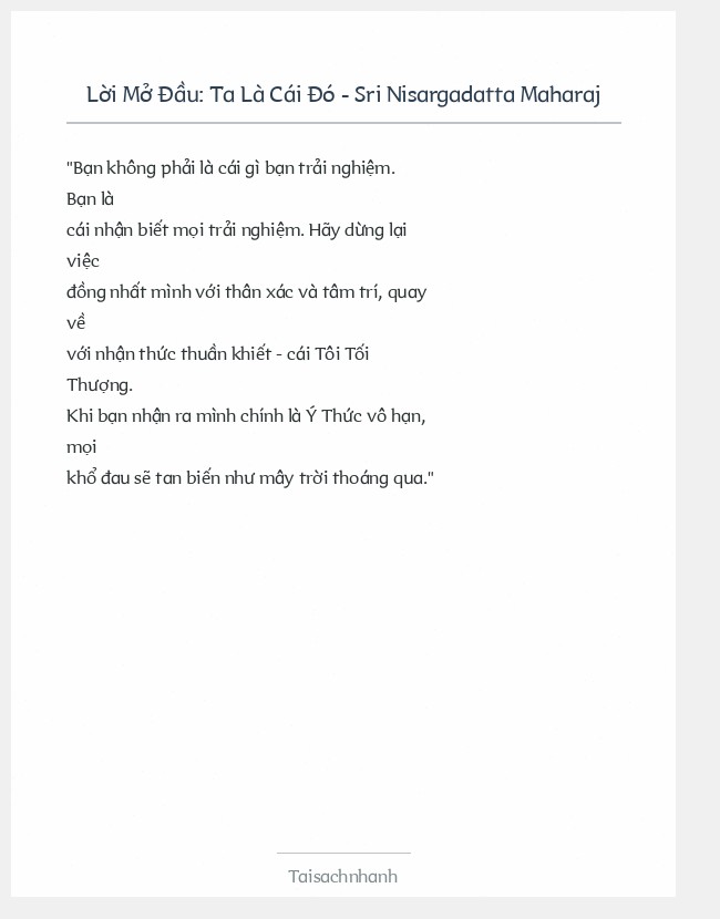 Trích đoạn Ta Là Cái Đó - Sri Nisargadatta Maharaj