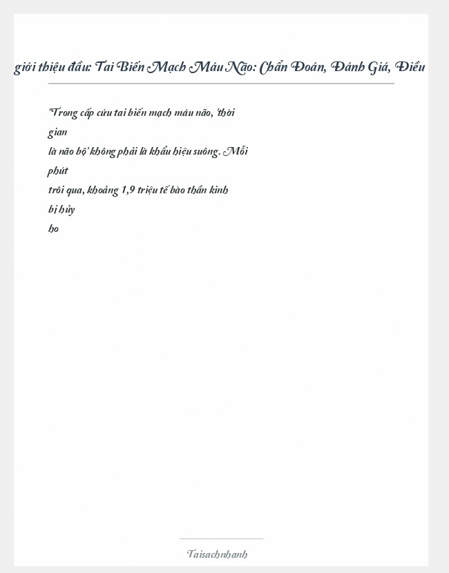 Trích đoạn Tai Biến Mạch Máu Não: Chẩn Đoán, Đánh Giá, Điều Trị