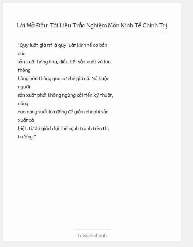 Trích đoạn Tài Liệu Trắc Nghiệm Môn Kinh Tế Chính Trị