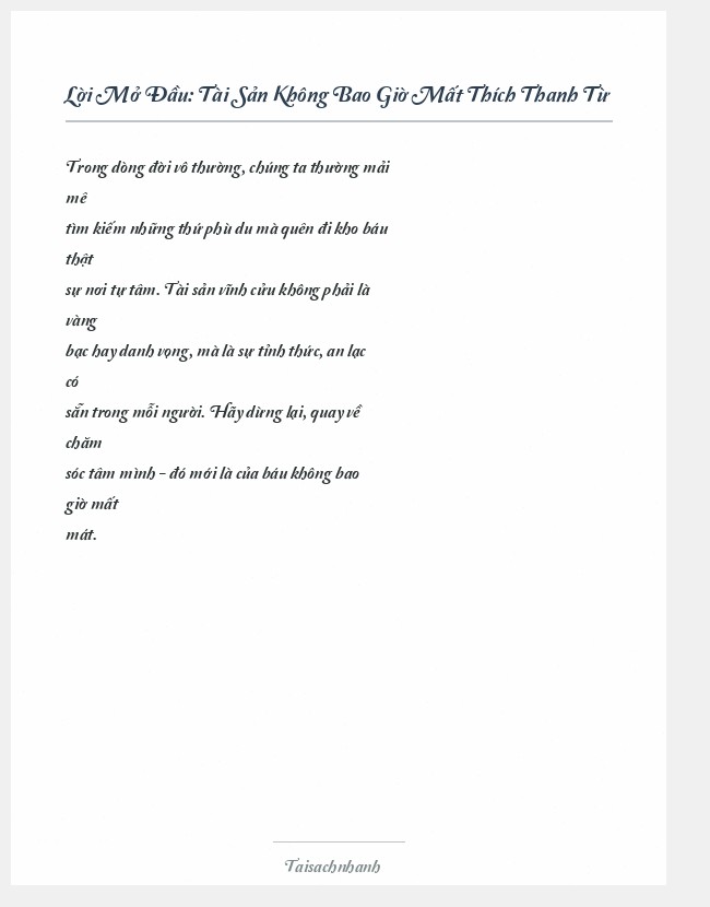 Trích đoạn Tài Sản Không Bao Giờ Mất Thích Thanh Từ