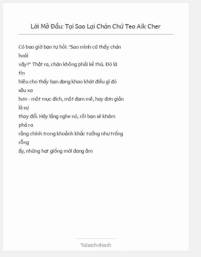 Trích đoạn Tại Sao Lại Chán Chứ Teo Aik Cher