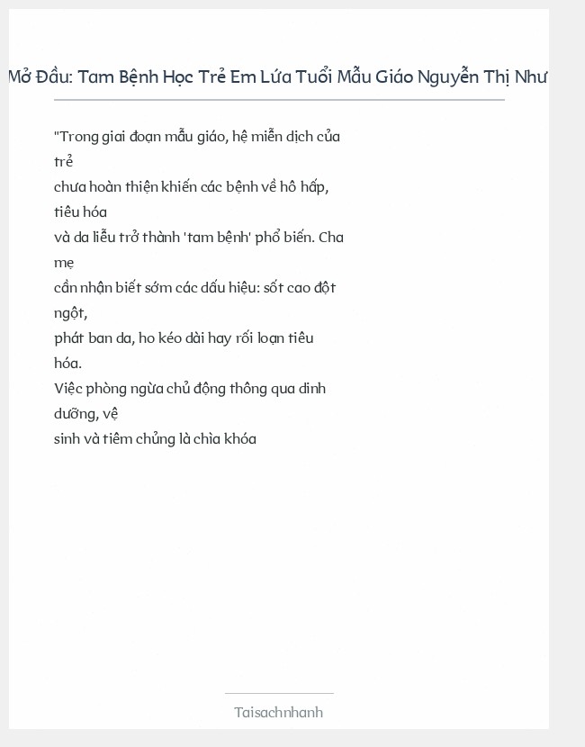 Trích đoạn Tam Bệnh Học Trẻ Em Lứa Tuổi Mẫu Giáo Nguyễn Thị Như Mai