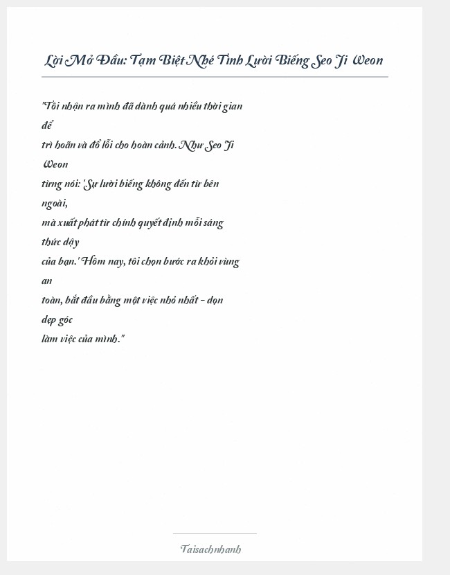 Trích đoạn Tạm Biệt Nhé Tình Lười Biếng Seo Ji Weon