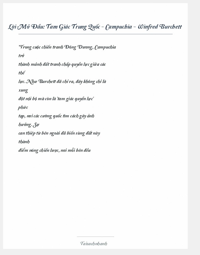 Trích đoạn Tam Giác Trung Quốc - Campuchia - Winfred Burchett