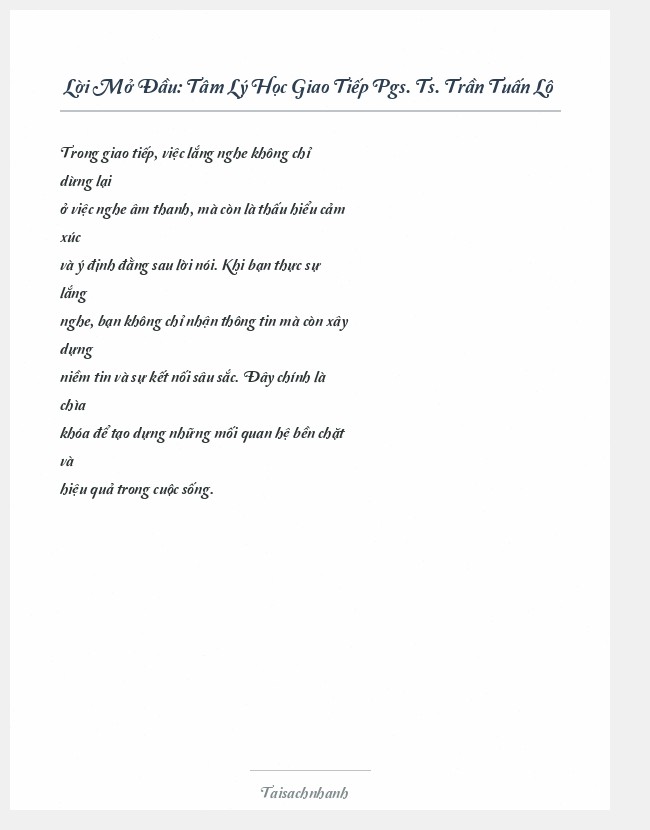 Trích đoạn Tâm Lý Học Giao Tiếp Pgs. Ts. Trần Tuấn Lộ
