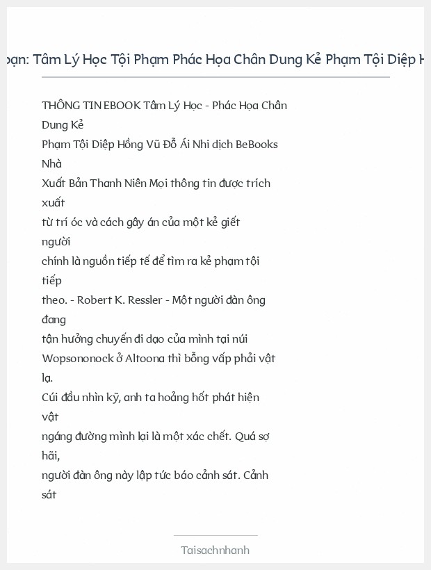 Trích đoạn Tâm Lý Học Tội Phạm Phác Họa Chân Dung Kẻ Phạm Tội Diệp Hồng Vũ