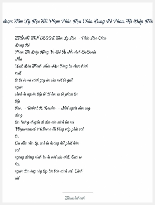 Trích đoạn Tâm Lý Học Tội Phạm Phác Họa Chân Dung Kẻ Phạm Tội Diệp Hồng Vũ