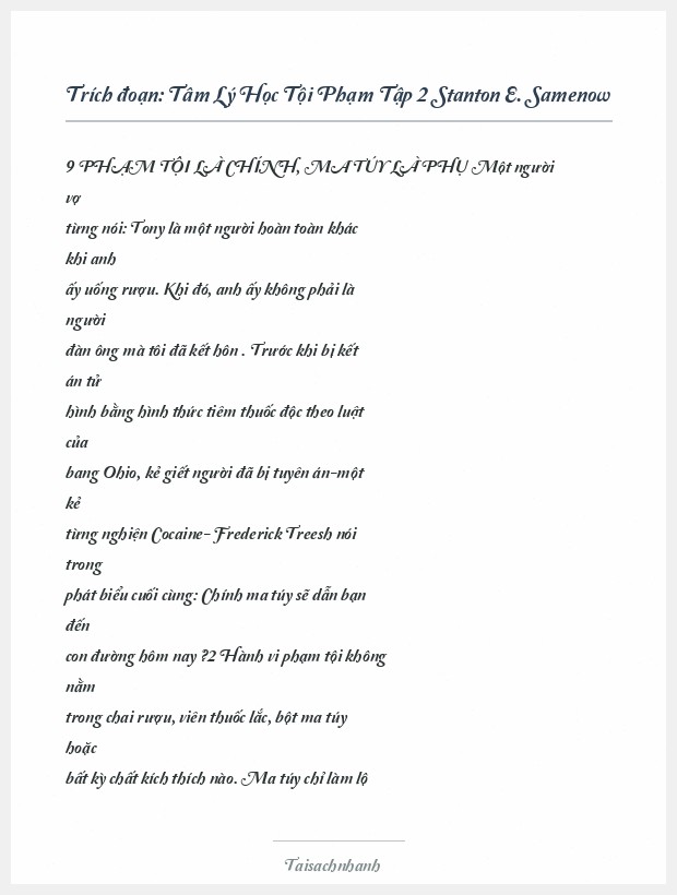 Trích đoạn Tâm Lý Học Tội Phạm Tập 2 Stanton E. Samenow
