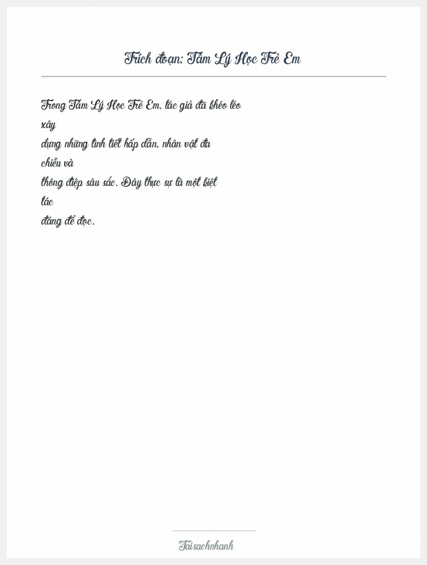 Trích đoạn Tâm Lý Học Trẻ Em