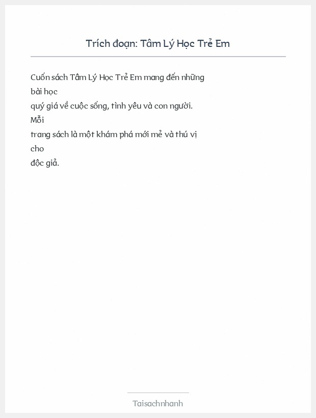 Trích đoạn Tâm Lý Học Trẻ Em