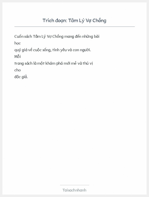 Trích đoạn Tâm Lý Vợ Chồng