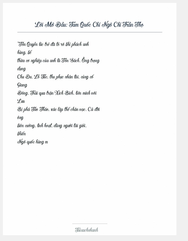 Trích đoạn Tam Quốc Chí Ngô Chí Trần Thọ