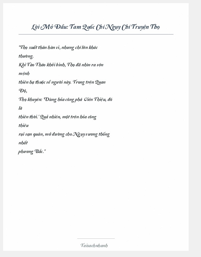 Trích đoạn Tam Quốc Chí Ngụy Chí Truyện Thọ