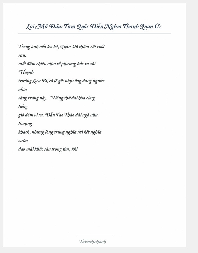 Trích đoạn Tam Quốc Diễn Nghĩa Thanh Quan Ức