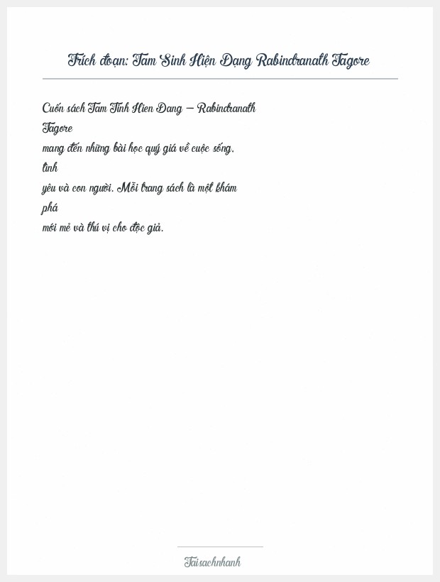 Trích đoạn Tam Sinh Hiện Dạng Rabindranath Tagore
