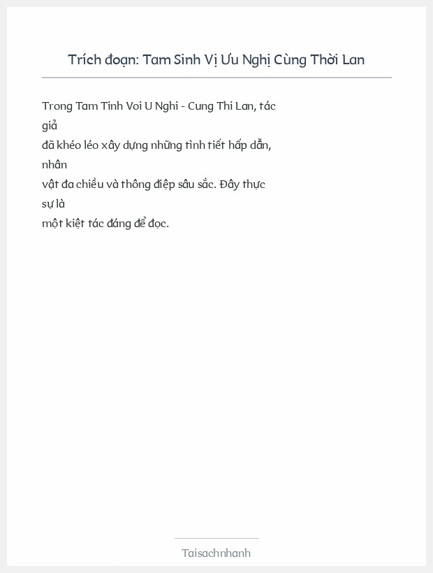 Trích đoạn Tam Sinh Vị Ưu Nghị Cùng Thời Lan