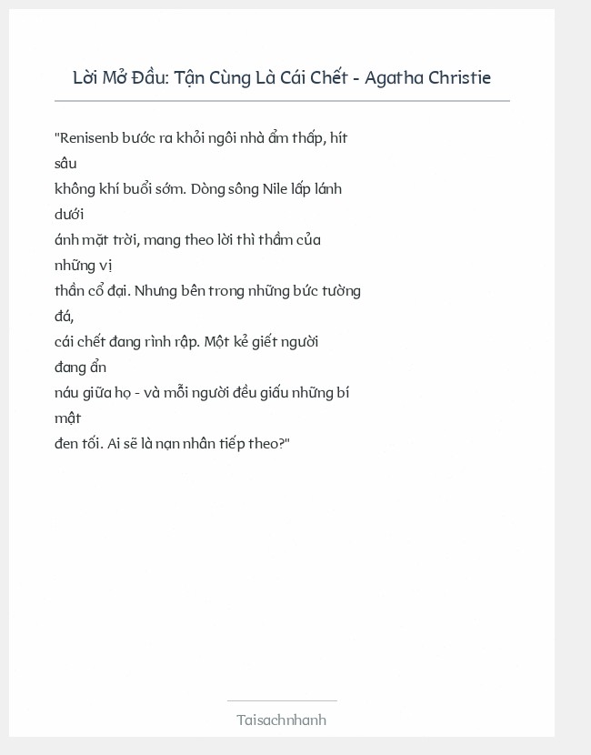 Trích đoạn Tận Cùng Là Cái Chết - Agatha Christie