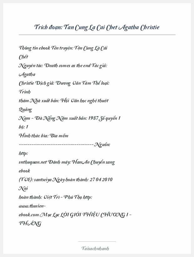 Trích đoạn Tan Cung La Cai Chet Agatha Christie