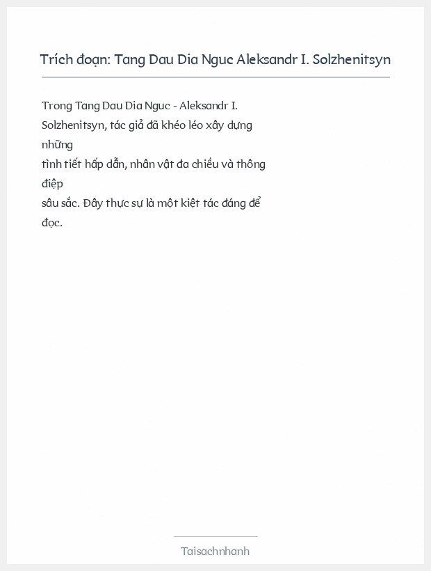 Trích đoạn Tang Dau Dia Nguc Aleksandr I. Solzhenitsyn