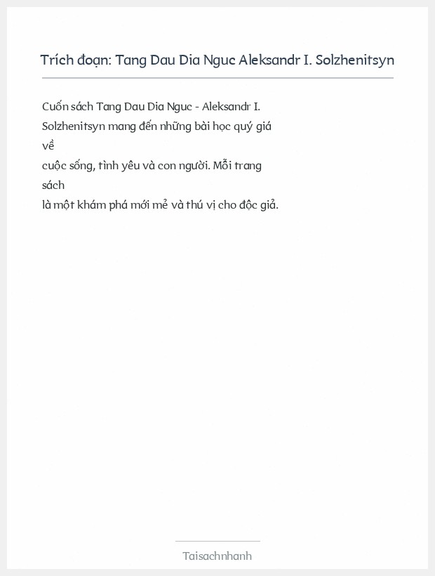 Trích đoạn Tang Dau Dia Nguc Aleksandr I. Solzhenitsyn