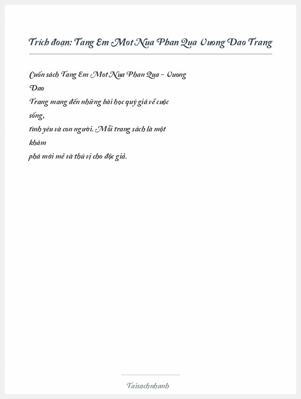Trích đoạn Tang Em Mot Nua Phan Qua Vuong Dao Trang