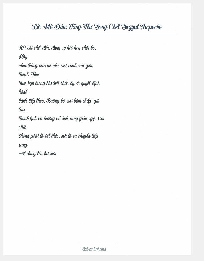 Trích đoạn Tang Thư Song Chết Sogyal Rinpoche