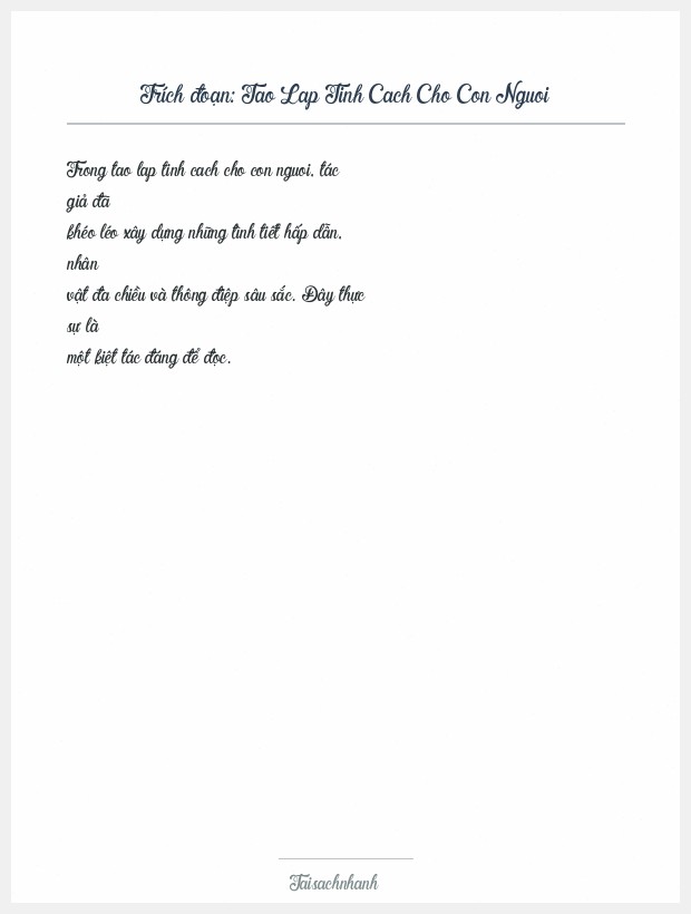 Trích đoạn Tao Lap Tinh Cach Cho Con Nguoi